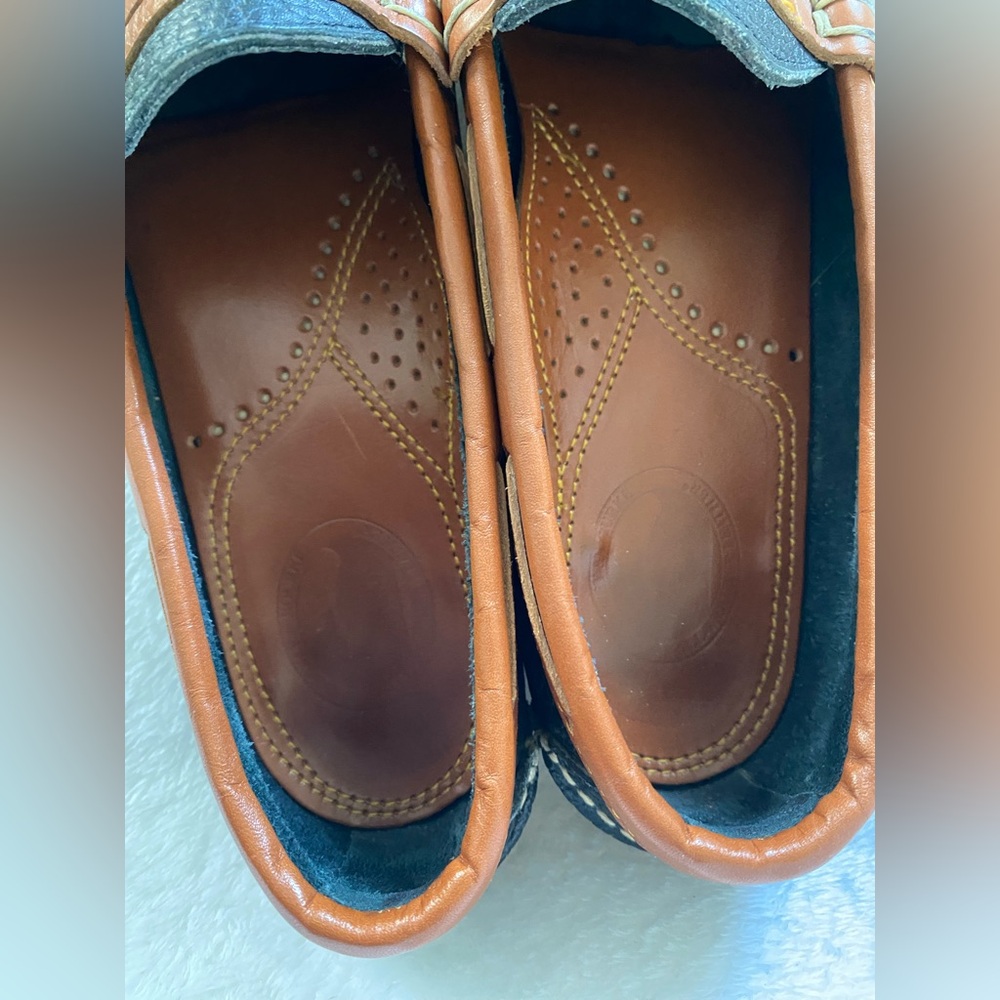 Dooney and Bourke Navy and Tan Pebbled Loafers 8.5 Two Tone Driving Moc Flats - Picture 4 of 8